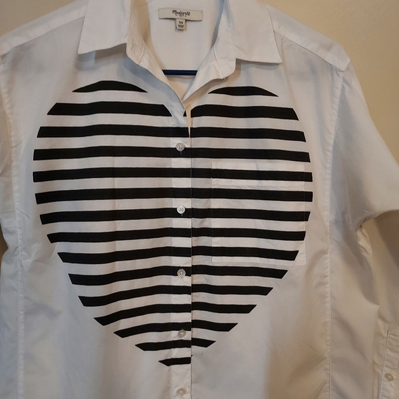 Madewell women's long sleeve white top with big stripe heart xs - Picture 10 of 10